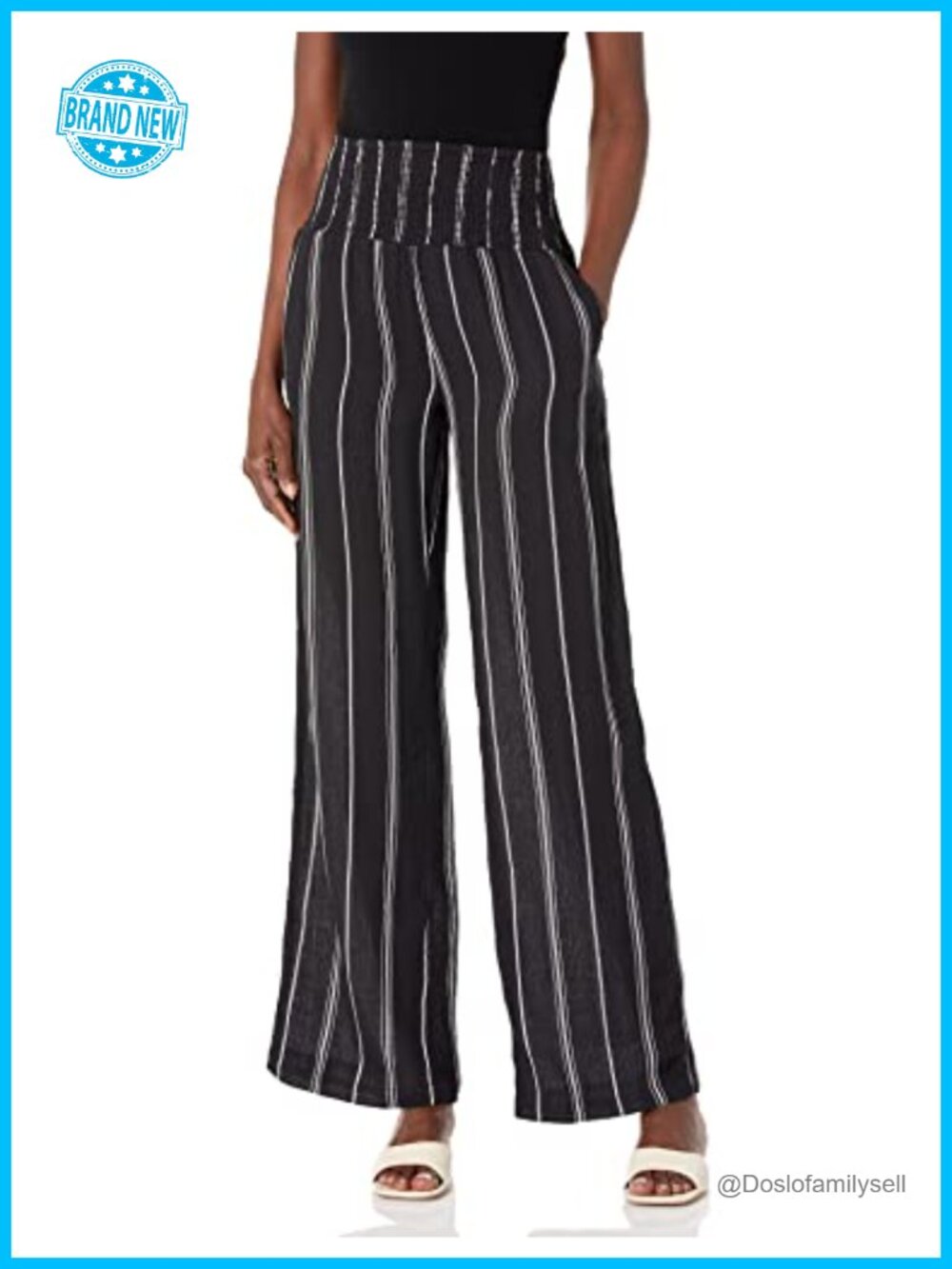 New Waves Stripe Wide Leg Pull On Lounge Pants 100% Cotton Relaxed Fit Beach
